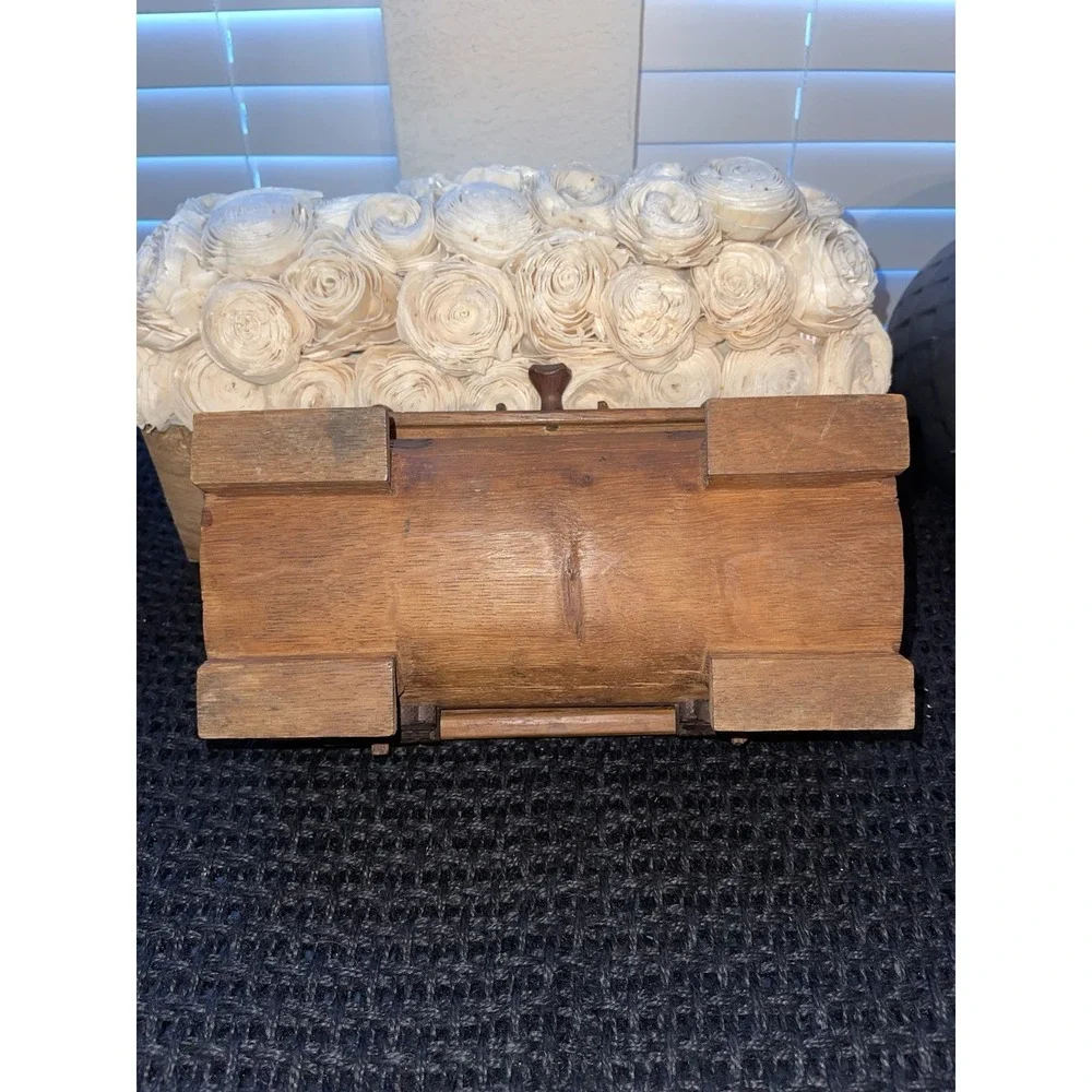 Vintage Handmade Carved‎ Wood Box With Wrought Iron Knob Jewelry Money Misc Box
